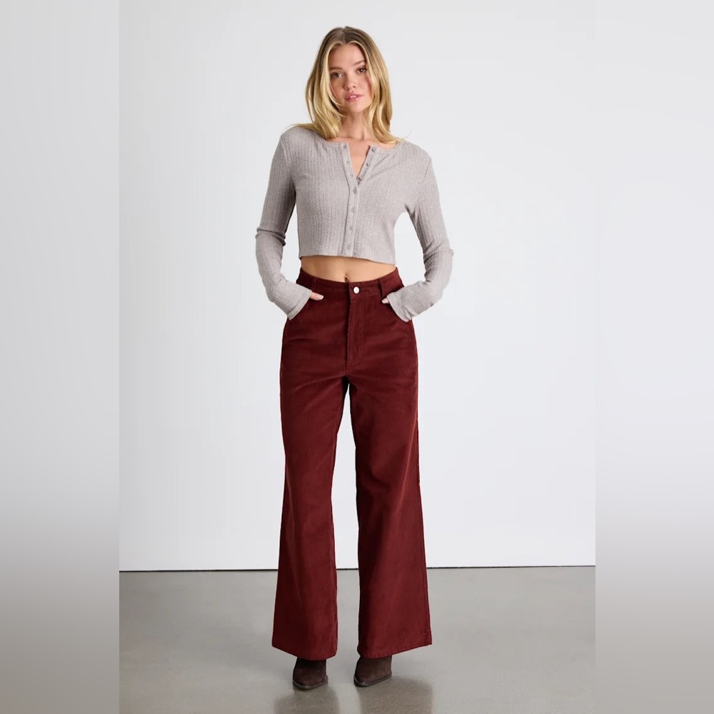 NWT Lulus Luelia Rust Brown Corduroy High-Rise Wide-Leg Pants Size Small - Picture 2 of 6
